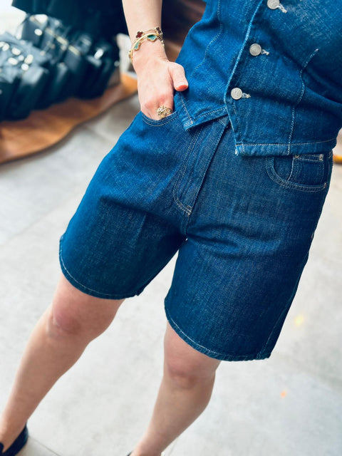 Yüksek Bel Denim Bermuda Şort