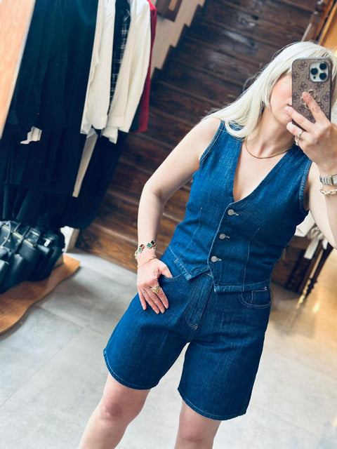 Yüksek Bel Denim Bermuda Şort
