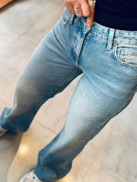 Geniş Paça Açık Mavi Kot Pantolon