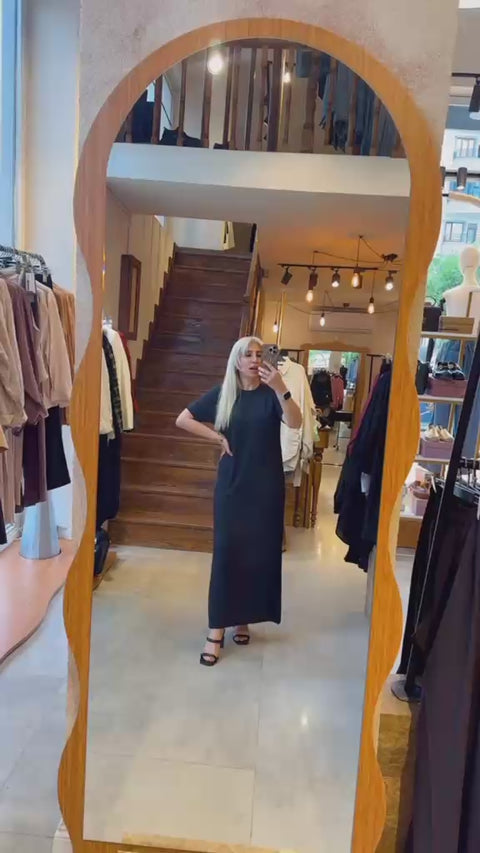 Çift Yırtmaçlı Likralı Maxi Elbise