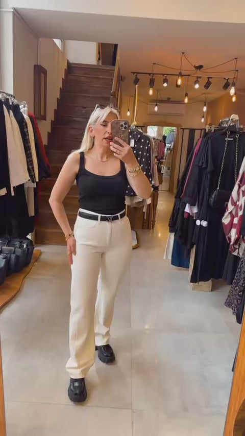 Matilda Ekru Geniş Paça Pantolon