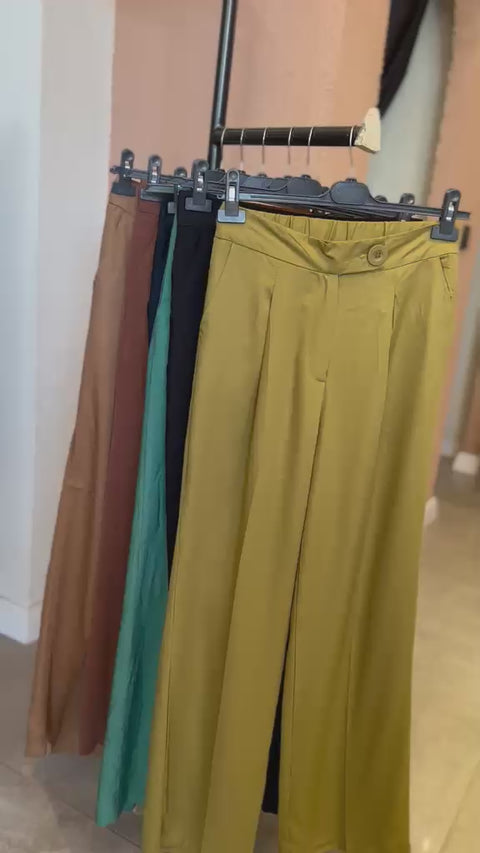 Tencel Kumaş Yüksek Bel Boru Paça Palazzo Pantolon Bir Beden Büyük Tercih Edin