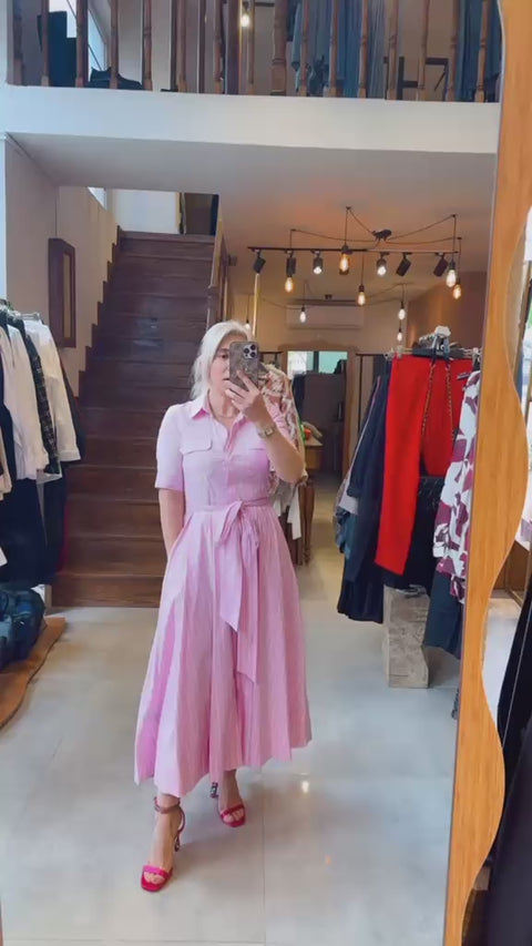 Pembe Çizgili Gömlek Elbise