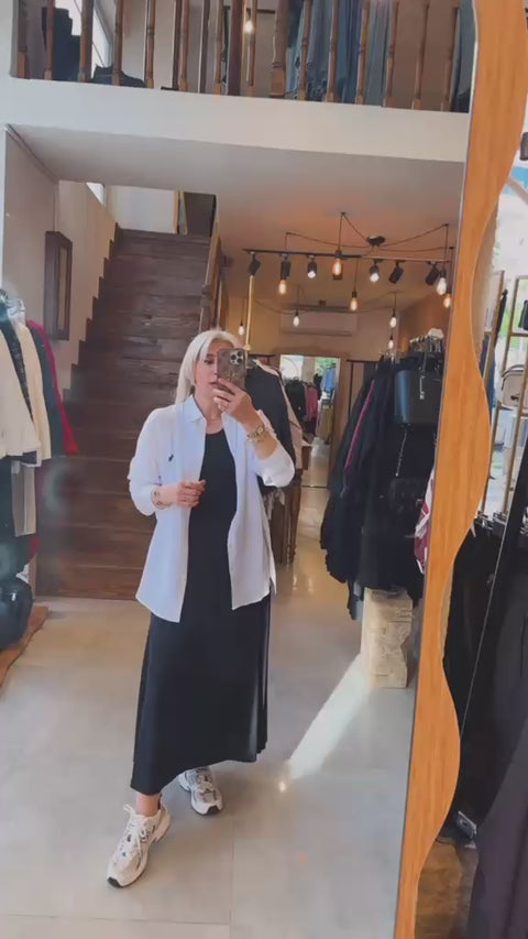 Kloş Kesim Askılı Maxi Elbise