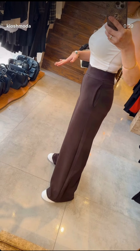 High-Waist Wide-Leg Palazzo Pants - Bitter Coffee