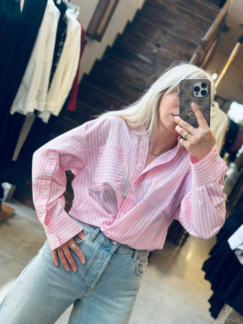 Pembe Çizgili Oversize Gömlek