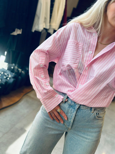 Pembe Çizgili Oversize Gömlek