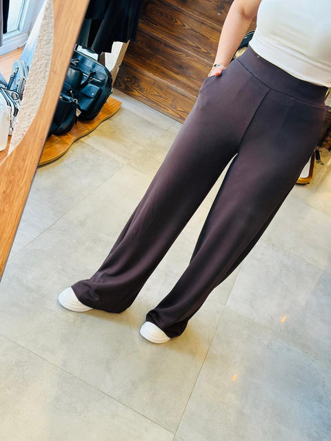High Waist Pocketed Palazzo Pants-Bitter Coffee