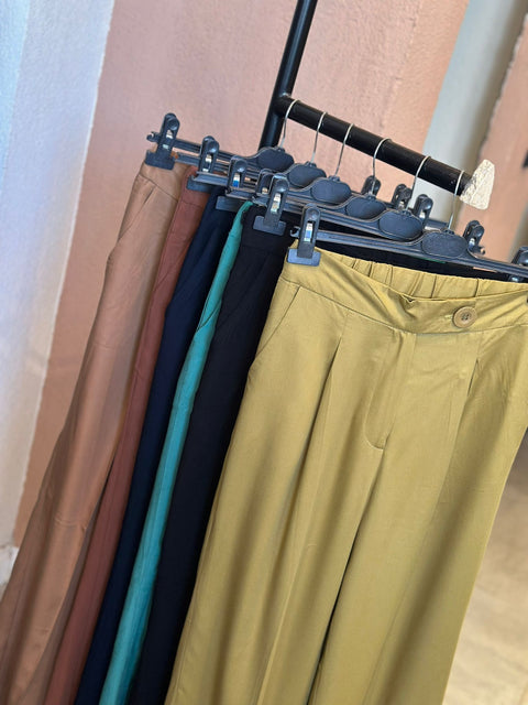 Tencel Kumaş Yüksek Bel Boru Paça Palazzo Pantolon Bir Beden Büyük Tercih Edin