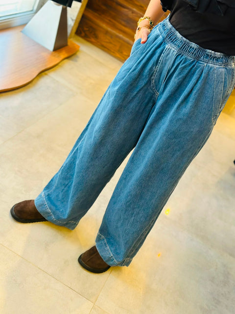 Cos Beli Lastikli Tek Pile Geniş Paça Jean