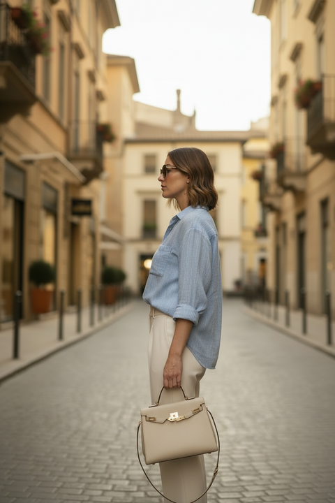Vertical Shimmer Textured Oversize Shirt – Baby Blue