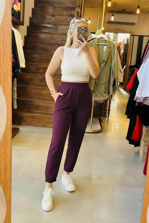 Beli Lastikli Cepli Jogger Pantolon - Mürdüm