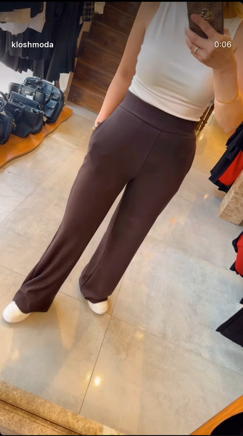 High-Waist Wide-Leg Palazzo Pants - Bitter Coffee