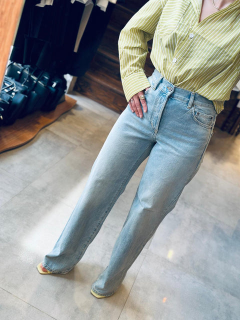 Yüksek Bel Straight Denim Kot Pantolon