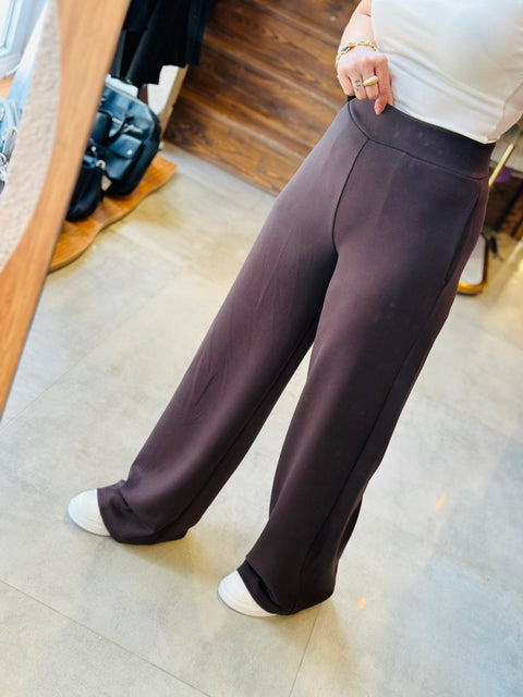 High Waist Pocketed Palazzo Pants-Bitter Coffee