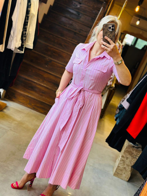 Pembe Çizgili Gömlek Elbise