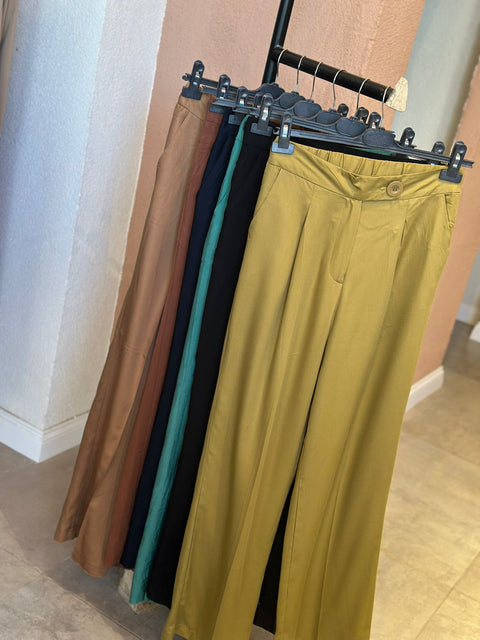 Tencel Kumaş Yüksek Bel Boru Paça Palazzo Pantolon Bir Beden Büyük Tercih Edin